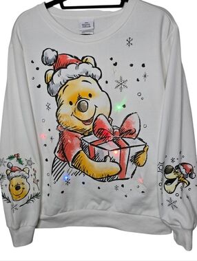 Disney Winnie the Pooh Women's L White Light Up Christmas Holiday Sweatshirt